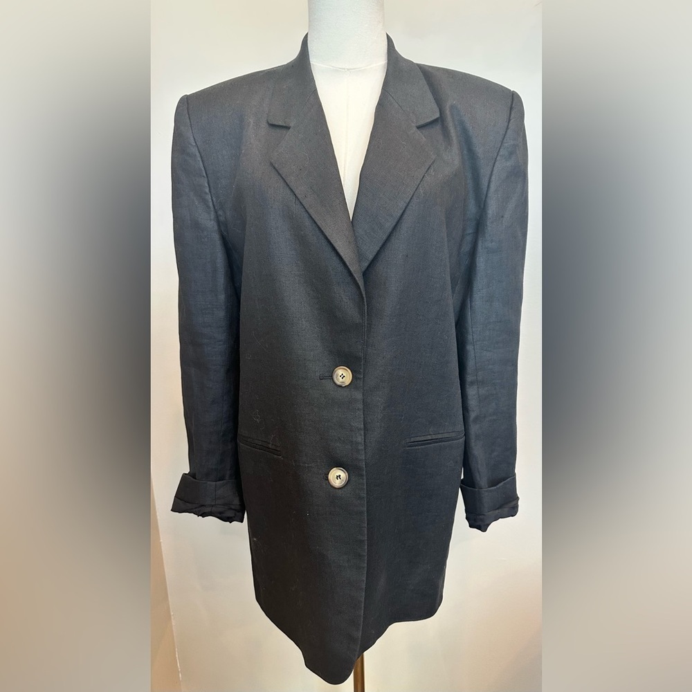 Vintage Casual Corner Black Linen Blazer Jacket Sz 6